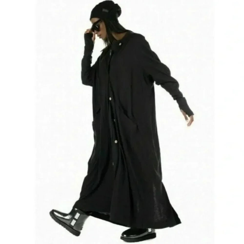 NWT FREE PEOPLE Until Now Black Cotton Maxi Cardi Duster Shirt Dress S